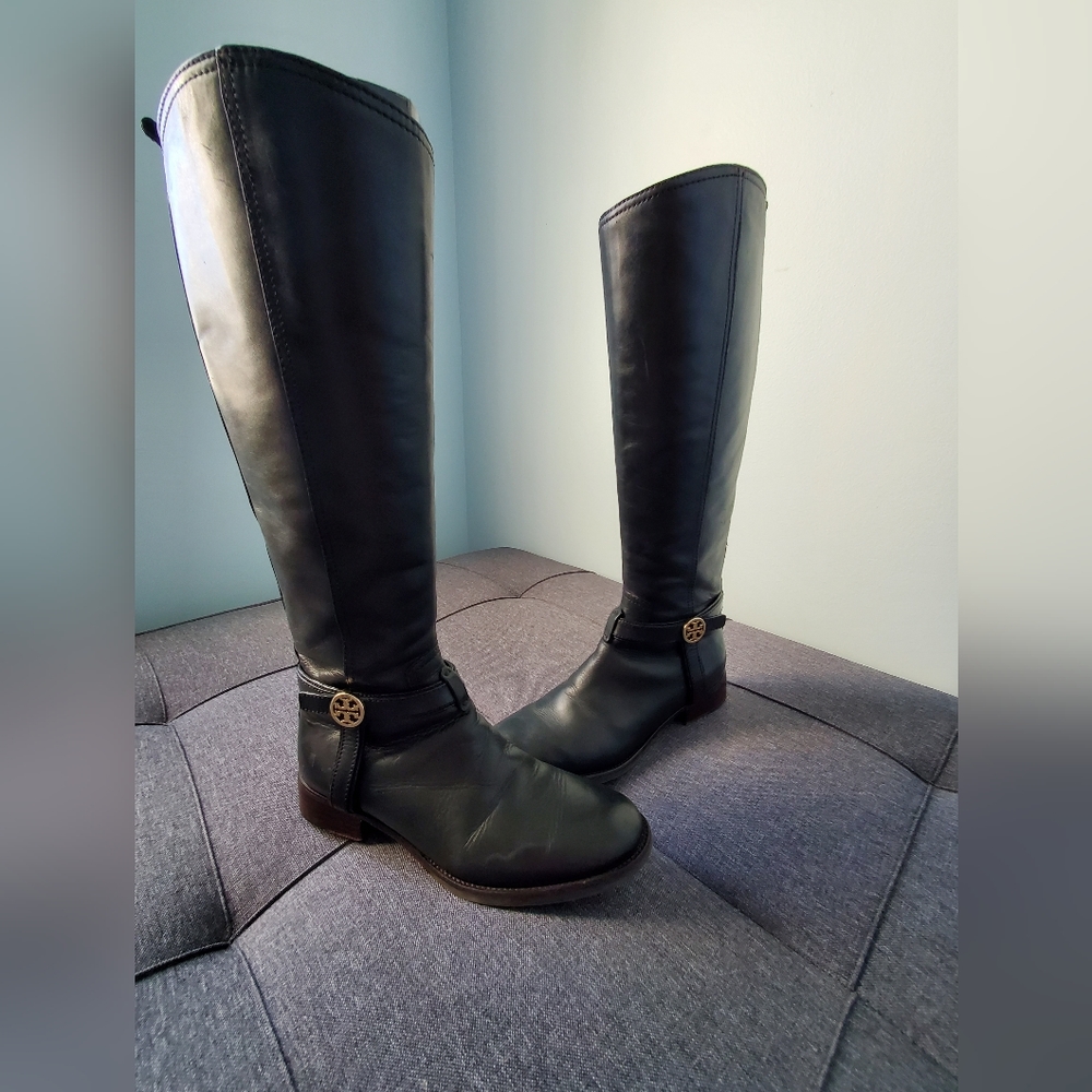 Tory Burch Black Leather Moto Riding Boots